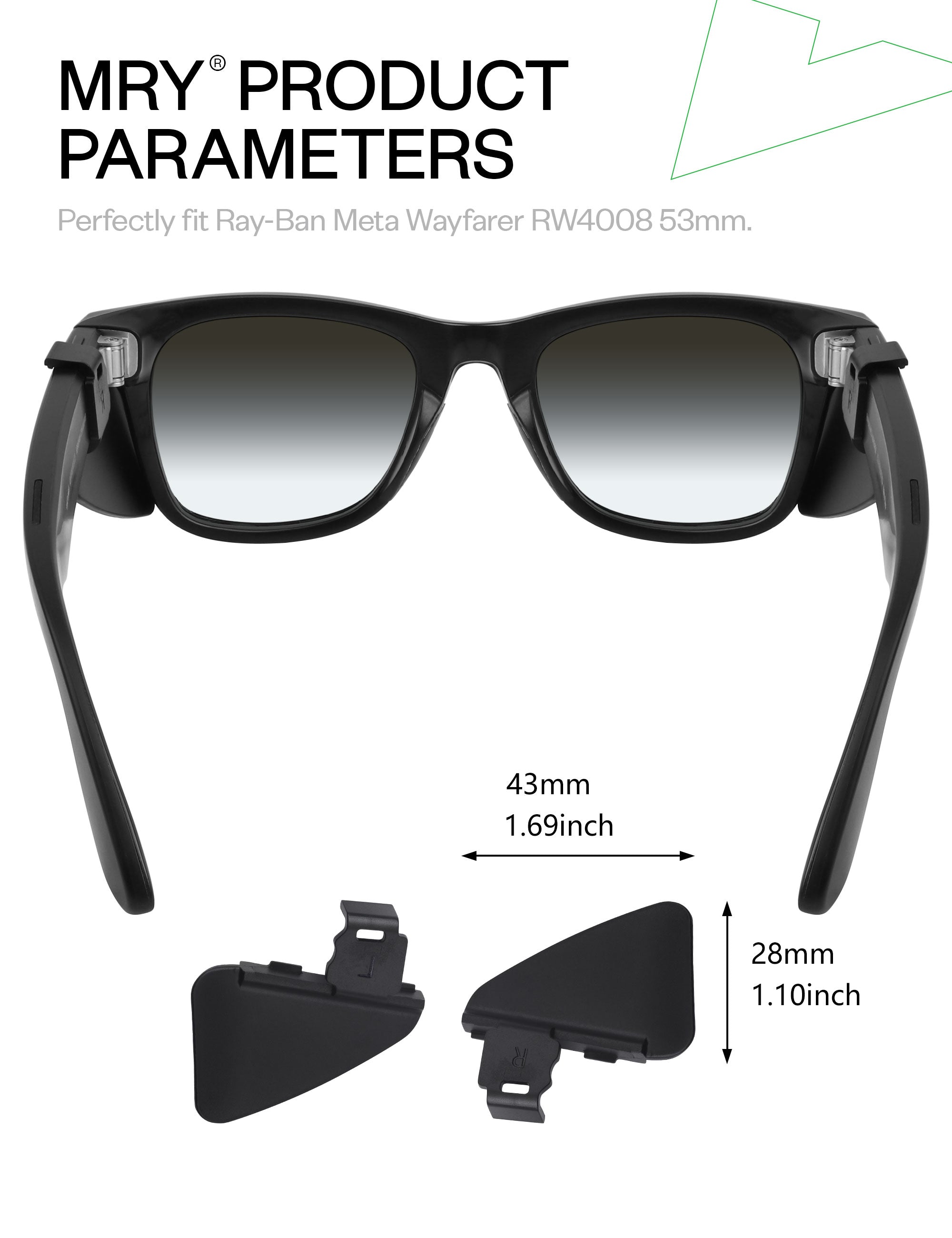 MRYOK Premium Glasses Side Shields for Ray-Ban Meta Wayfarer