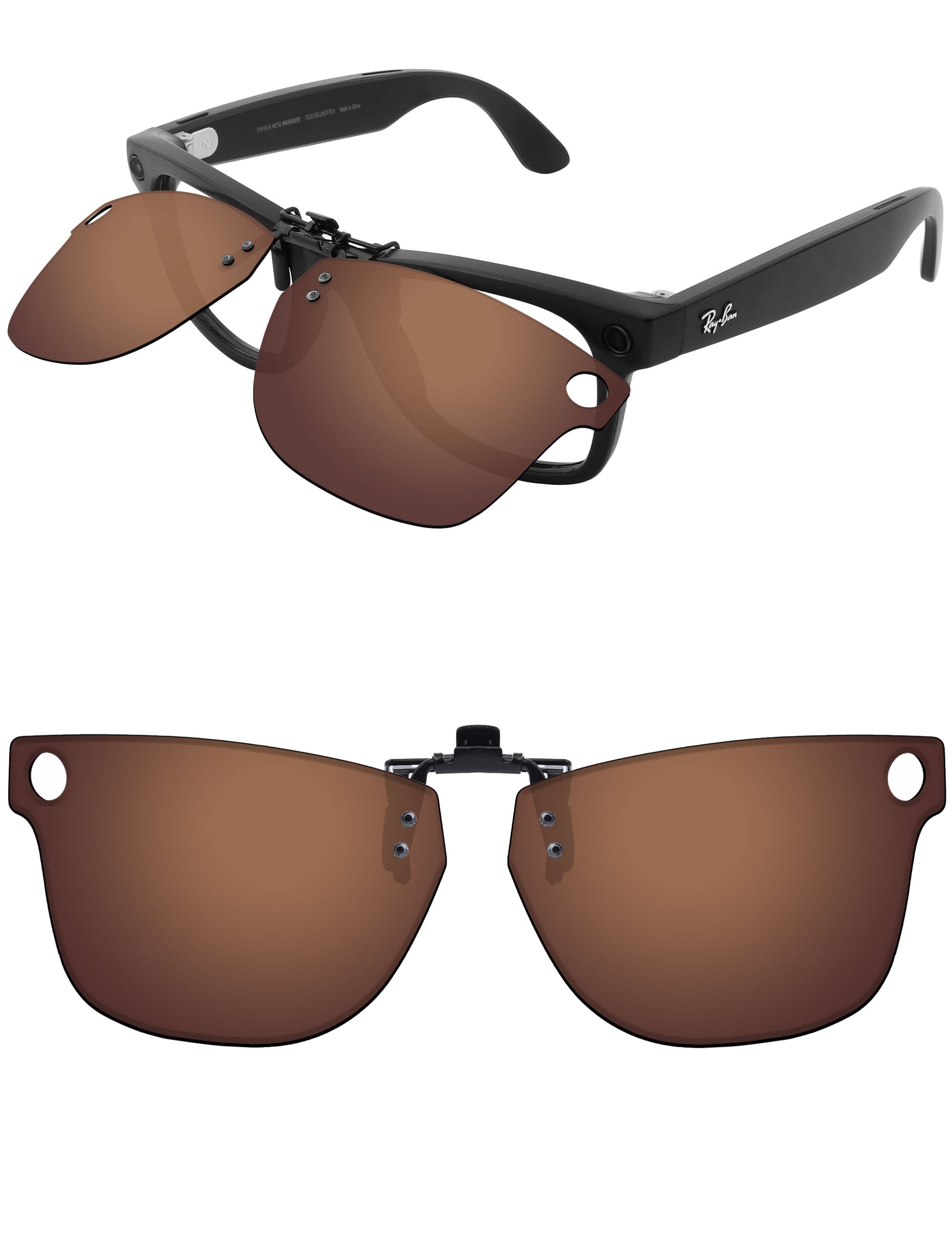 Polarized Flip-up Clip-on for Ray-Ban Meta Wayfarer RW4008 53mm